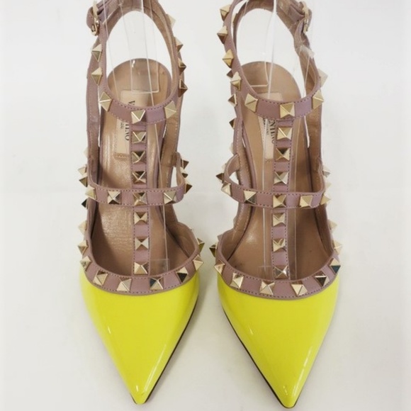 Valentino Rockstud Caged Pumps Neon Yellow - Picture 2 of 8